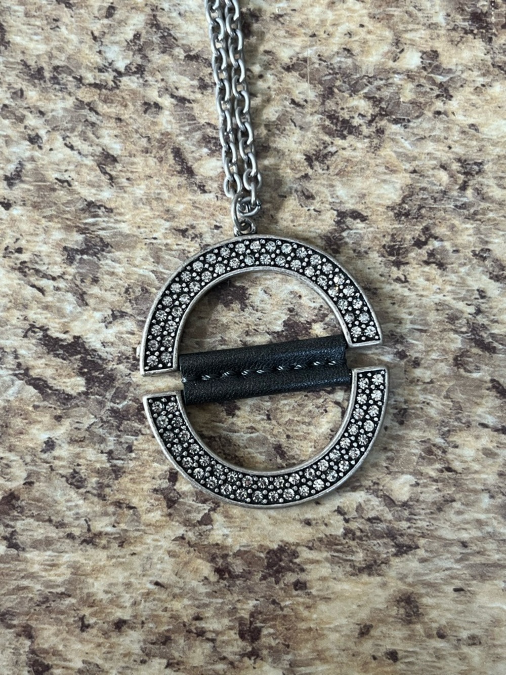 Premier Designs Silver-Tone Pave Circle Necklace with Black Accent